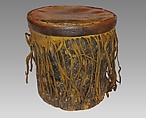 Drum, Wood, hide, leather, thread, Native American (Apache, probably)